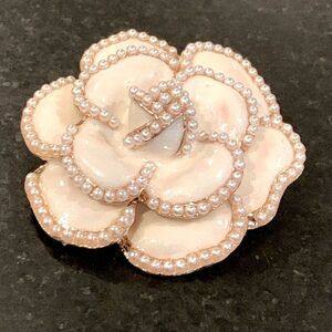 Camellia Lapel Pin in White Enamel with Faux Pearls & Gold Tone - Bro-Brooch